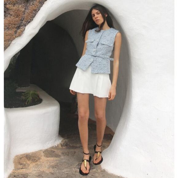 ZARA Textured Blue Sleeveless Vest NWT | Blogger Favorite | Belted - Picture 10 of 14